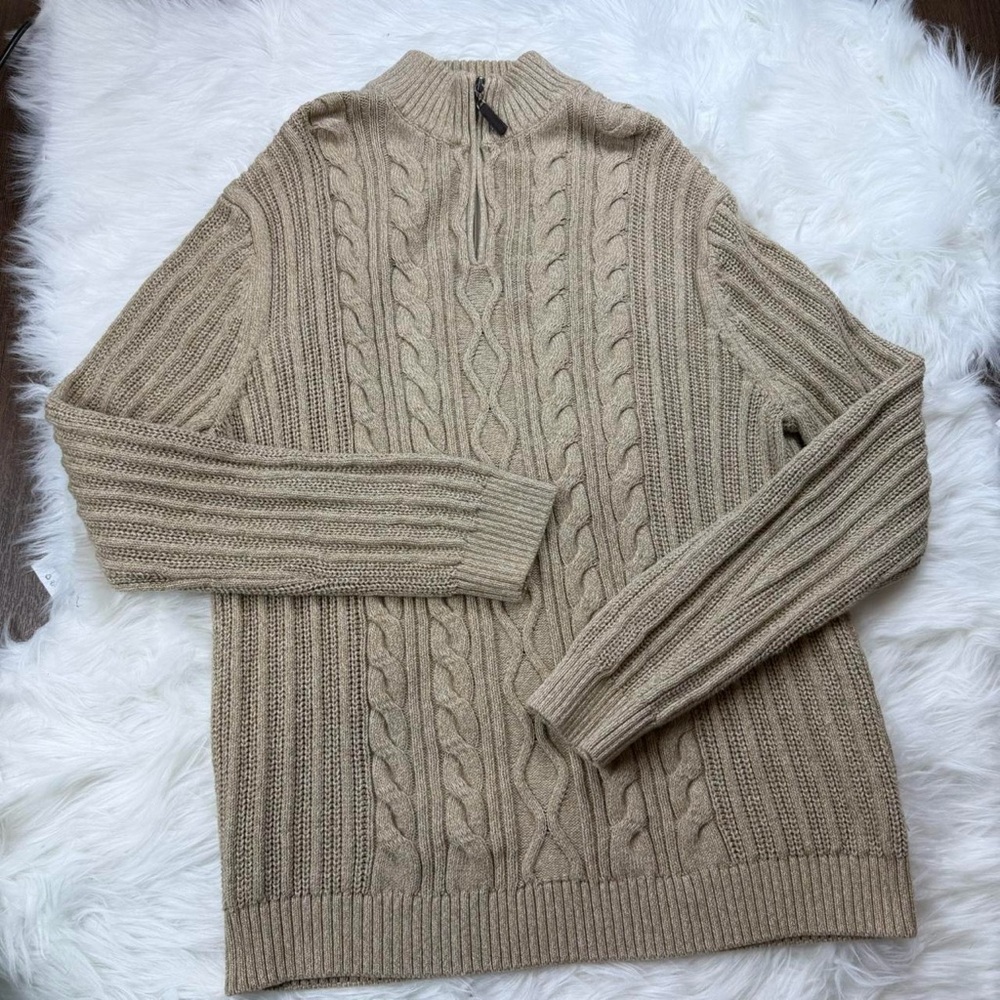 Men's Beige Quarter Zip Sweater
